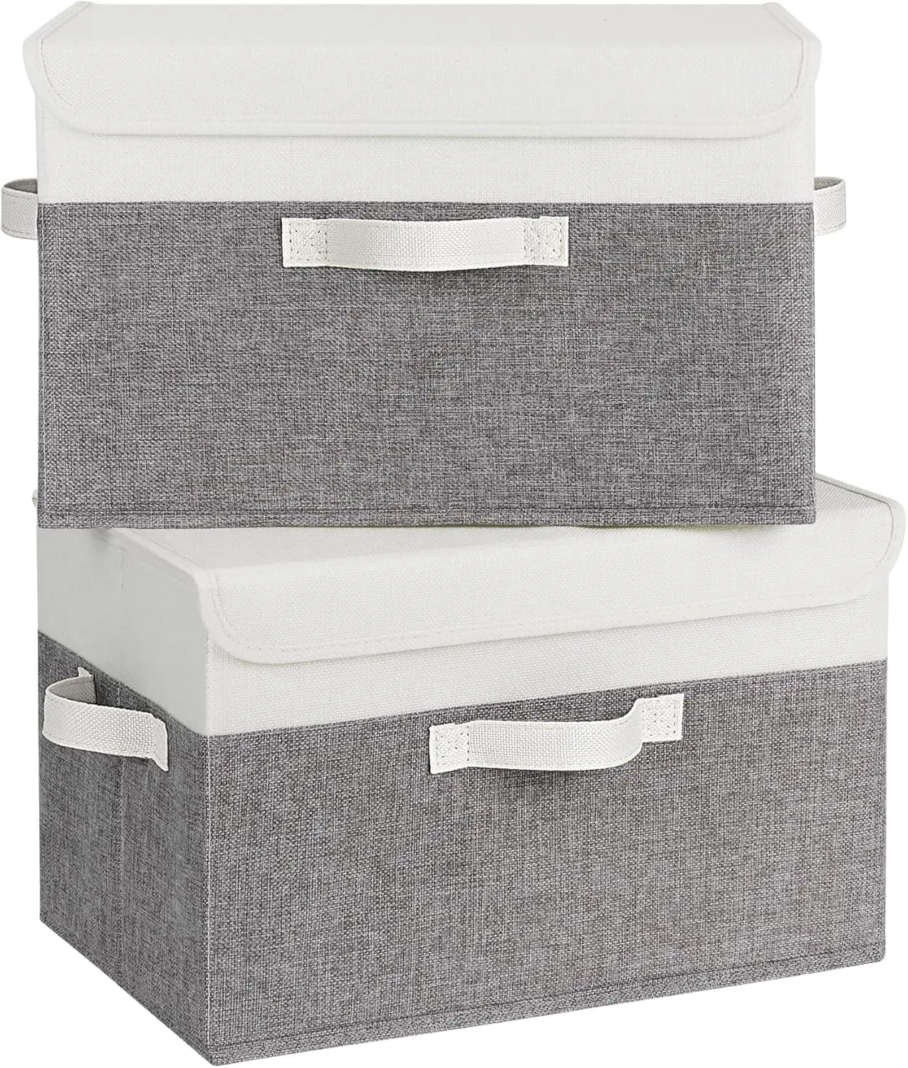 

Fabric Storage Boxes with Lids, Large Closet Organizer Bins, Stackable Toy Box, 2-Pack White/Gray