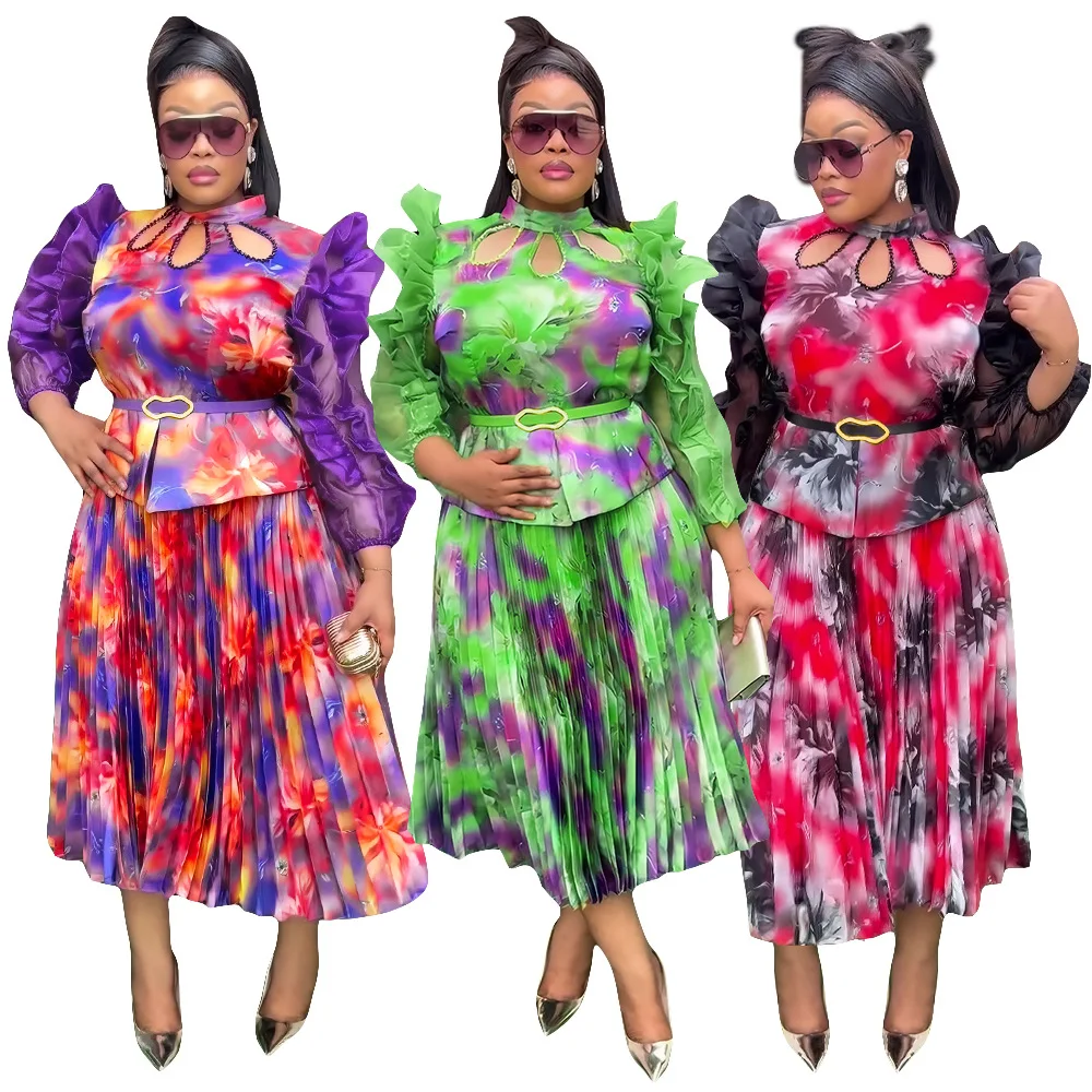 

African women's large-size printed dress, new top skirt two-piece set
