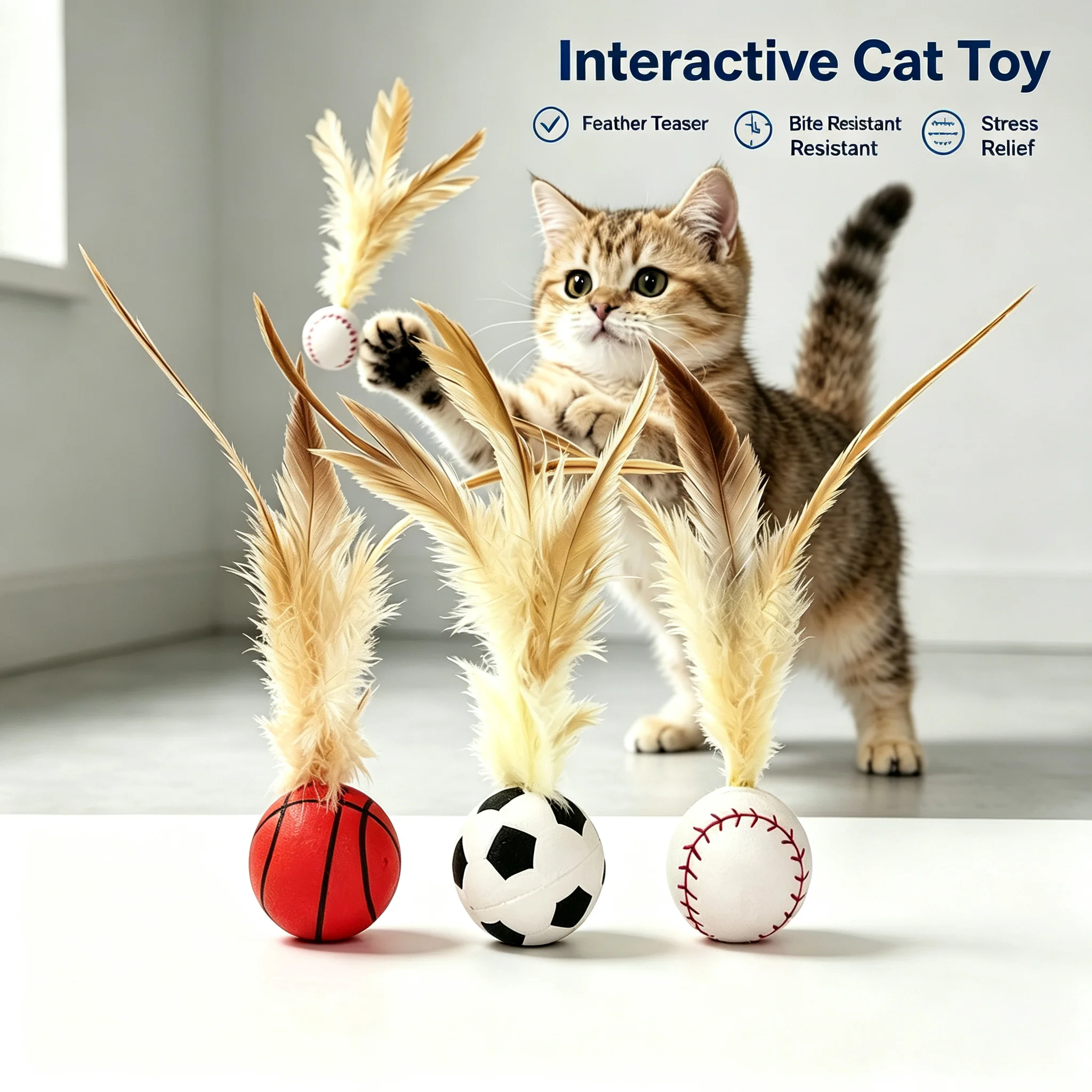 Cat Toy Soccer Ball with Feather Interactive Puzzle Teasing Bite Resistant Play Toy for Cats Daily Pet Entertainment Supplies
