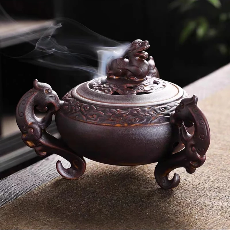 Chinese Retro Aromatherapy Furnace Ceramic Pixiu Pan Incense Furnace Large Household Tea Ceremony Zen Creative Decoration