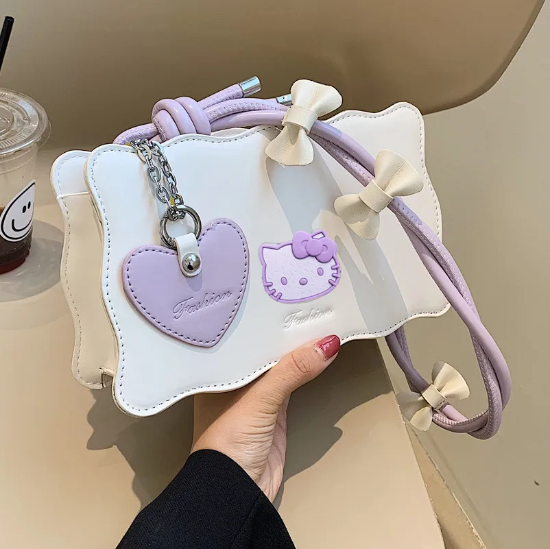 

Hello kitty Korean Underarm Bag Female Spring Summer New Bow Girl Small Square Bag Fashion Shoulder Bag Sanrio Tote Handbag