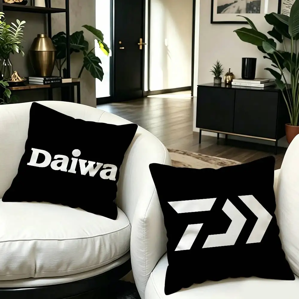 D-Daiwas Fishing Logo Pillow Covers Cartoon Sofa Decorative Home Double-sided Printing Short Plush Cute Cushion Cover