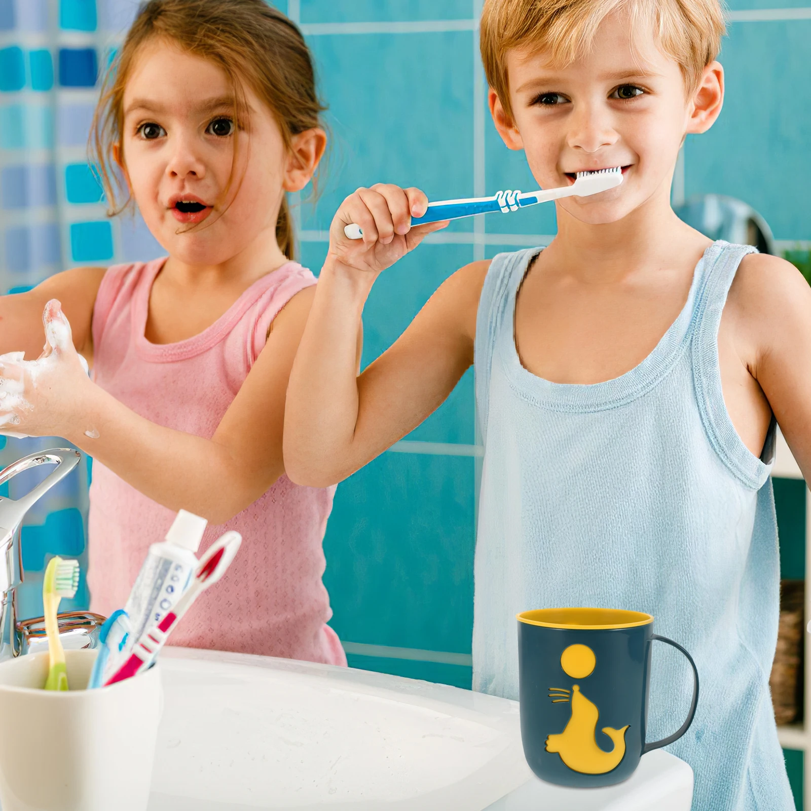 

Cute Cartoon Dolphin Toothbrush Cup Plastic Travel Mouth Washing Rinsing Cup for Bathroom Use Reusable Tooth Brush Holder