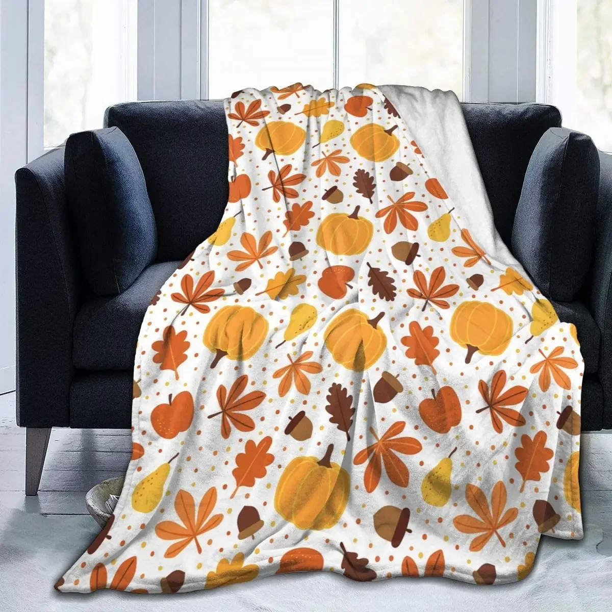 Fall Pumpkin Autumn Leaves Soft Throw Blanket Lightweight Flannel Fleece Blanket for Couch Bed Sofa