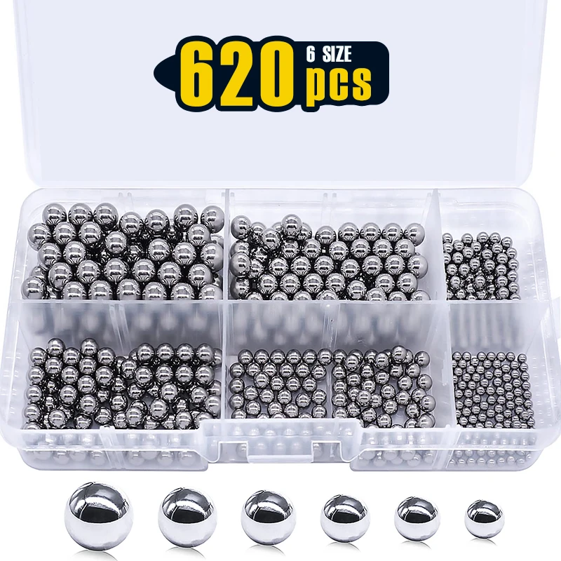 620 יחידות 6 גודל כדורי נושא אופניים כדורי פלדת פחמן מגוונים ערכה רפורמה 1/4 7/32 3/16 5/32 1/8 3/32