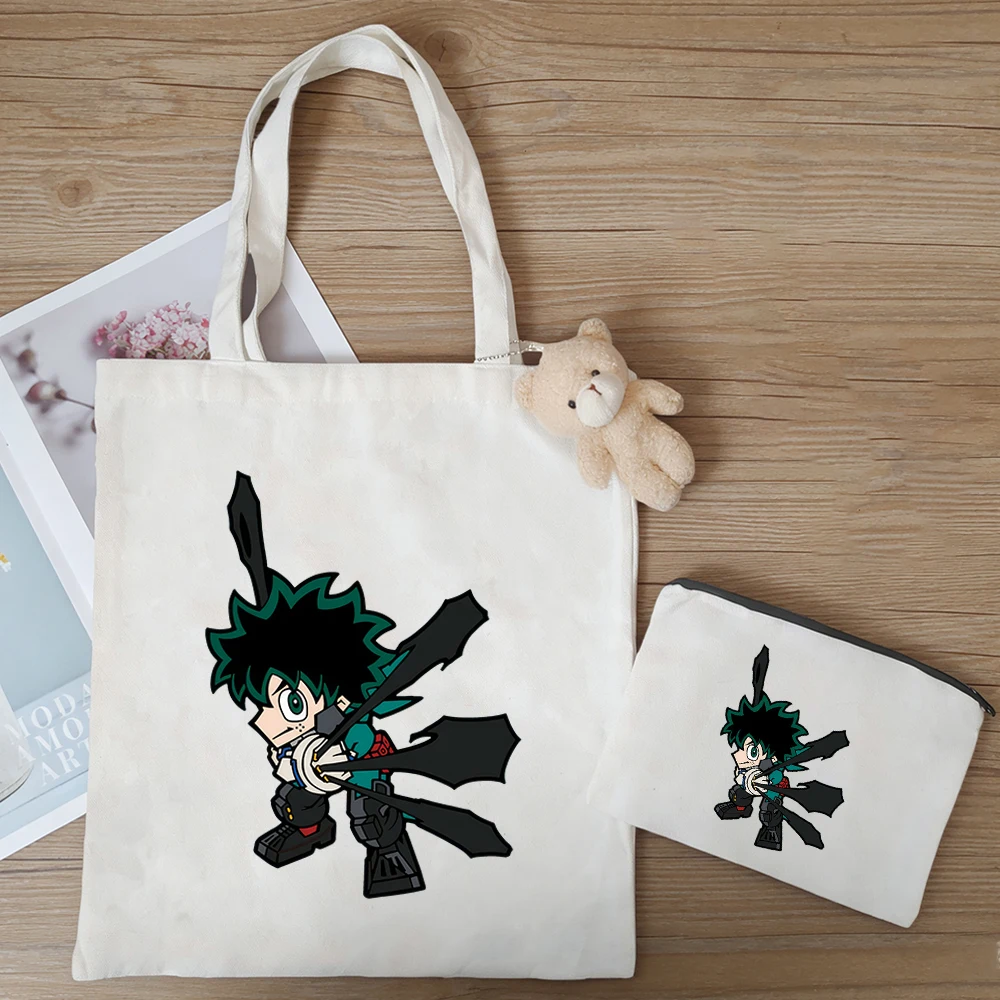 Juego de 3 piezas de bolsas de lona con estampado de My Hero Academia, Toga Himiko y Todoroki Shoto, para guardar paraguas, archivos y artículos de papelería.