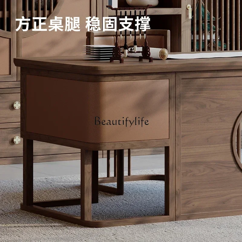 yj9 Chinese-style living room large solid wood study desk North American black walnut light luxury modern calligraphy table2005
