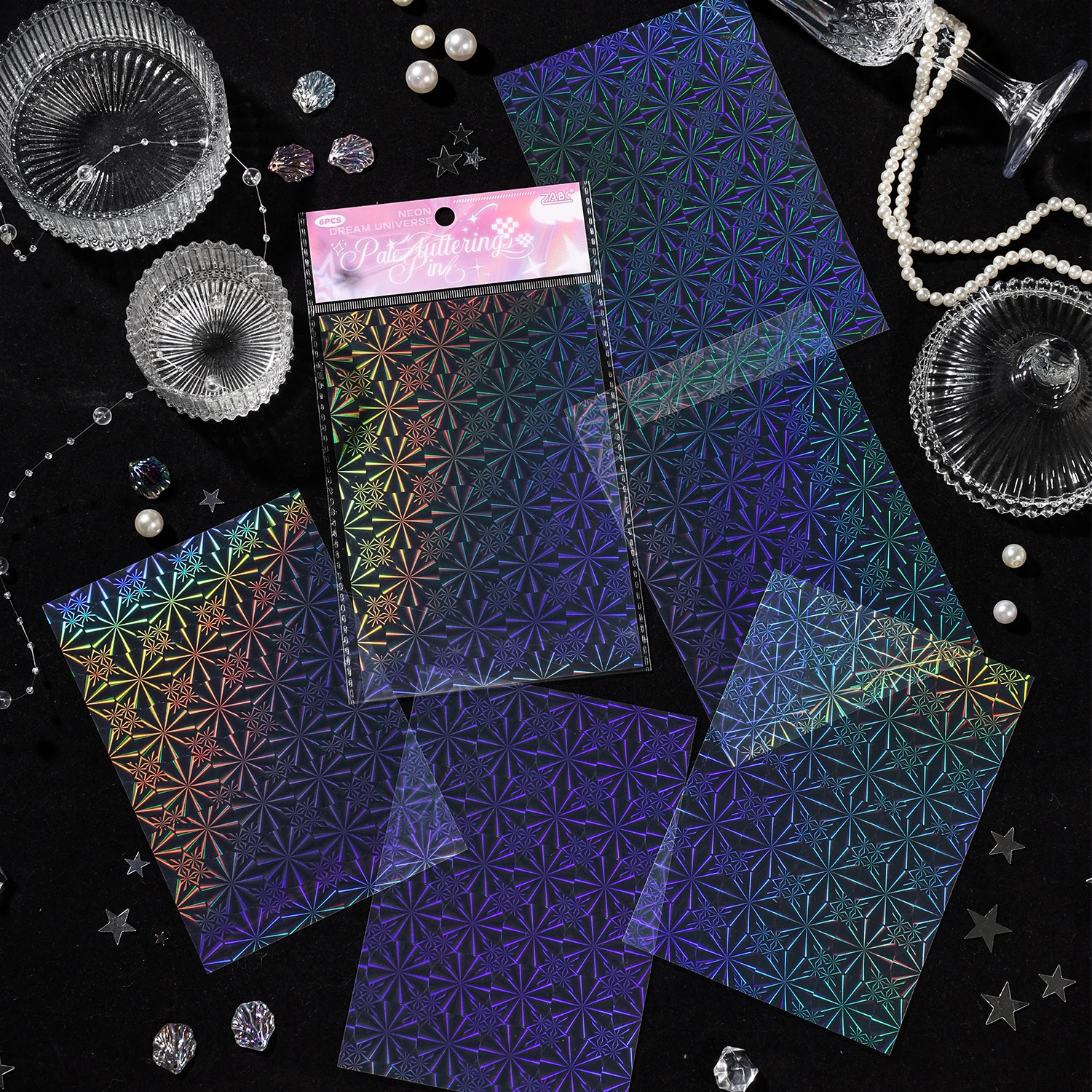 6sheets Neon Cosmos Series Ins Laser Flash Film PET Sticker DIY Scrapbooking Decorative Aesthetic Stationery Sticker