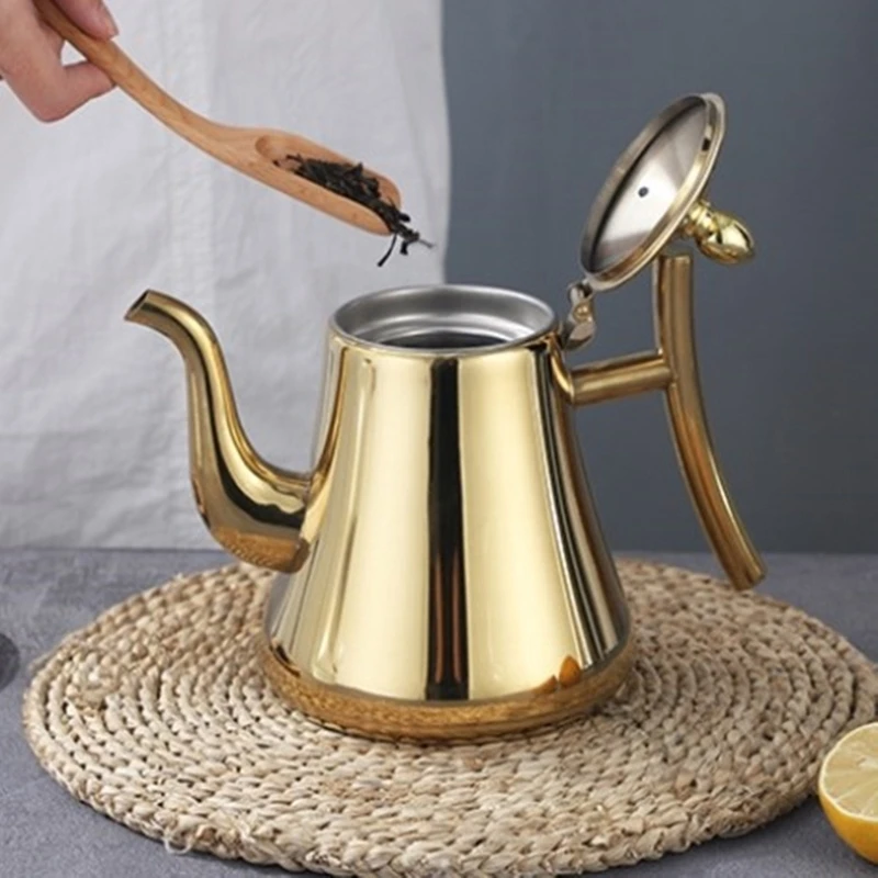 

Rustproof Steel Teapot Kettle with Builts-In Infuser for Loose and Tea Bags, Gooseneck Pouring and Daily Home Tea 37JD