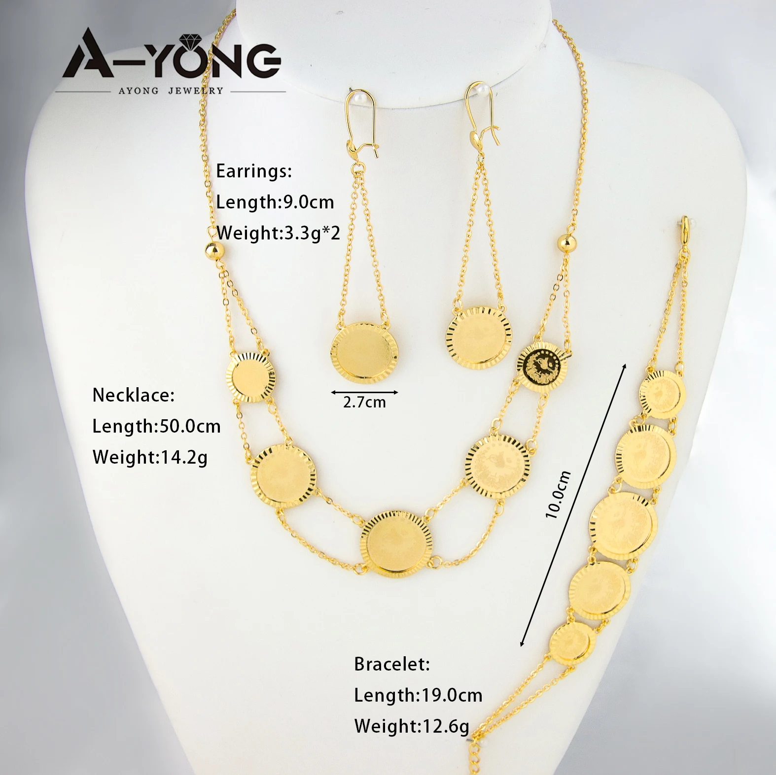 Islamisches Vintage-Gold-Schmuckset, 21 Karat vergoldetes Kupfer, türkische Lira-Münzen, Halskette, Armband, Ohrringe, Luxus-Schmuck aus dem Nahen Osten – Detail 3