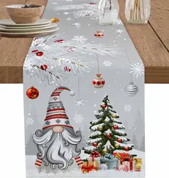 Christmas Gray Gnomes Linen Table Runners Winter Xmas Tree Snowflake Table Runner Dress Scarves Decor Holiday Dining Table Decor