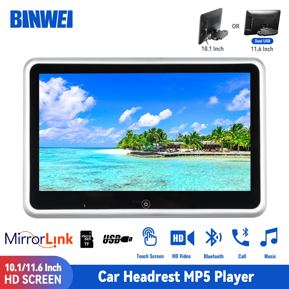 BINWEI 10.1\'\'/11.6\'\' Monitor zagłówka samochodowego MP5 Wyświetlacz tylnego siedzenia Mirror Link Odtwarzacz multimedialny Ekran HD 1080P z USB/SD/BT