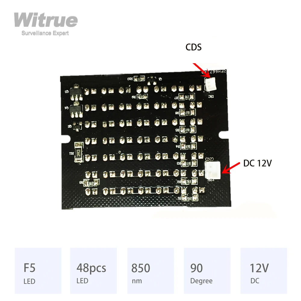 850nm 90 Degree CCTV Accessories Infrared Light 48 Grain IR LED Board for Surveillance Security Camera Night Vision