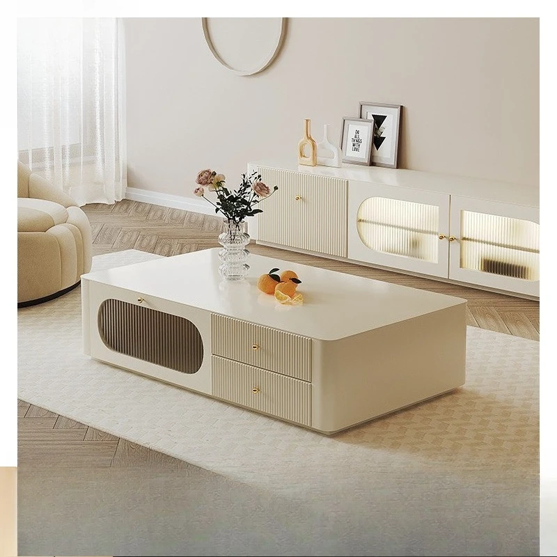 

TV cabinet cream wind coffee table combination simple modern French solid wood