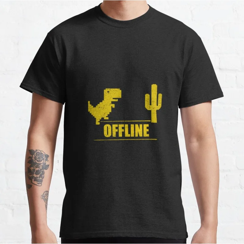 

Funny Offline dino t rex 90s cartoon pixel video game dinosaur T-shirt for men large size Adult Tops S-6xl