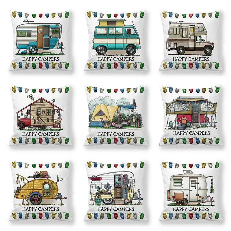 

Cute Car Pillowcase Cartoon Caravan Pillow Case Home Decor Sofa Soft Square Pillow Cover Bedroom Living Room 45x45 Cm