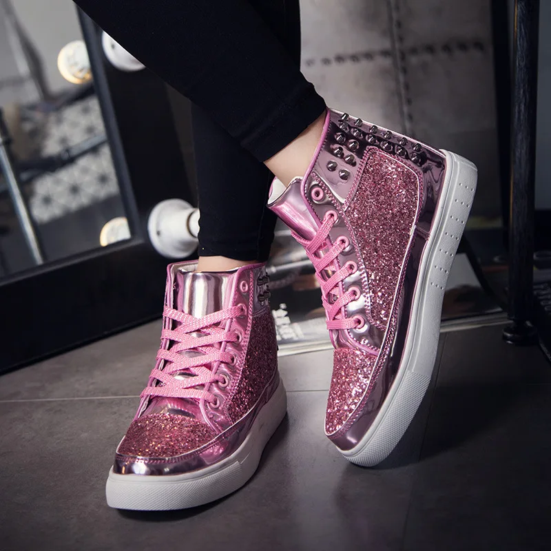 Foreign Trade Korean Version of Couple High Top Rivet Rock Punk Sneakers Trendy Men and Women Fashion Nightclub