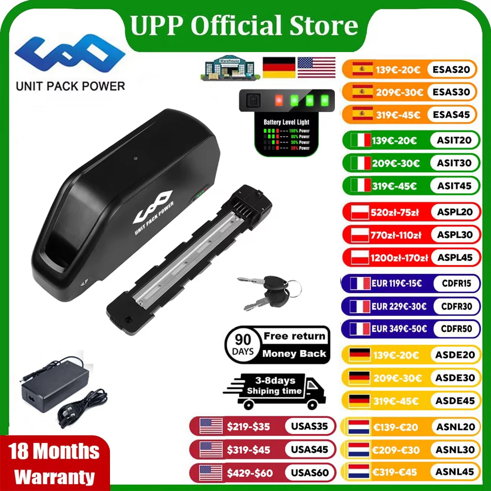 

21700 Ebike Battery 36V 52V 48V 60V 24Ah Downbtube Polly Lithium Pack For 350W 500W 750W 1000W 1500W Motor Electric Bike Kits