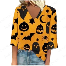 Halloween 3d Print T-shirt Women Fashion Tops Tees Summer V-Neck Short Sleeve T Shirt Oversized T shirt Women's Clothes Animal