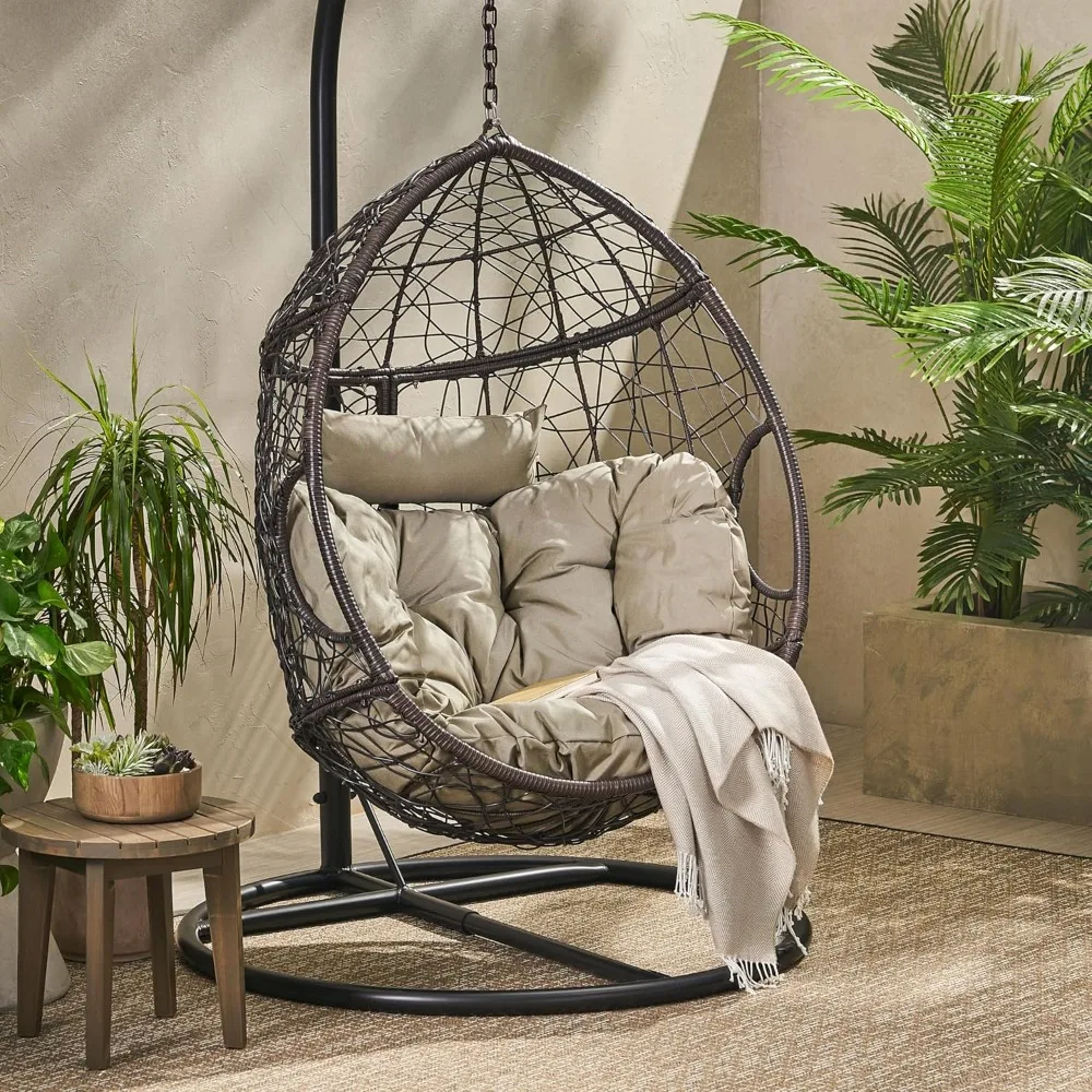

Outdoor Hanging Egg Chair, Patio Wicker Swing Egg Basket, Wicker Hammock Chair, Rattan Basket Hanging Chairs Without Stand(Only