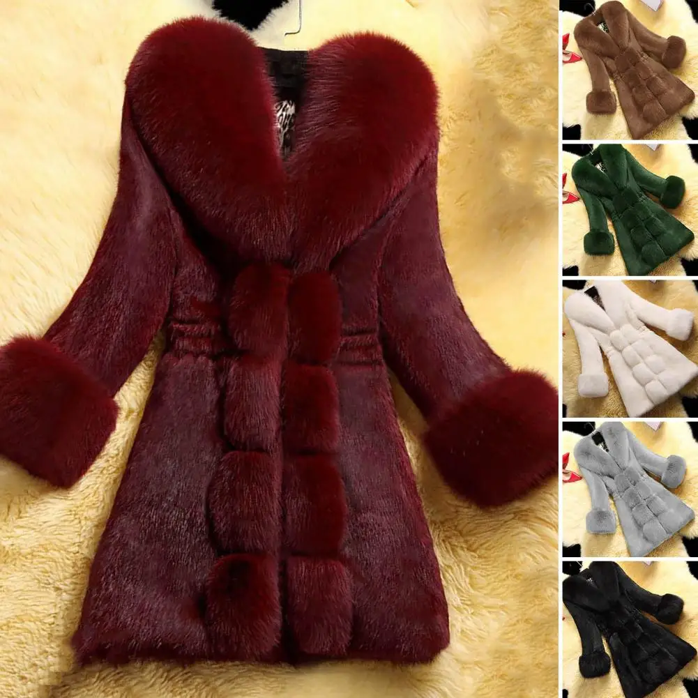 Women Coat Solid Color Pocket V Neck Lady Overcoat Thickened Windproof Mid-length Female Outerwear Keep Warm Clothes For Dating