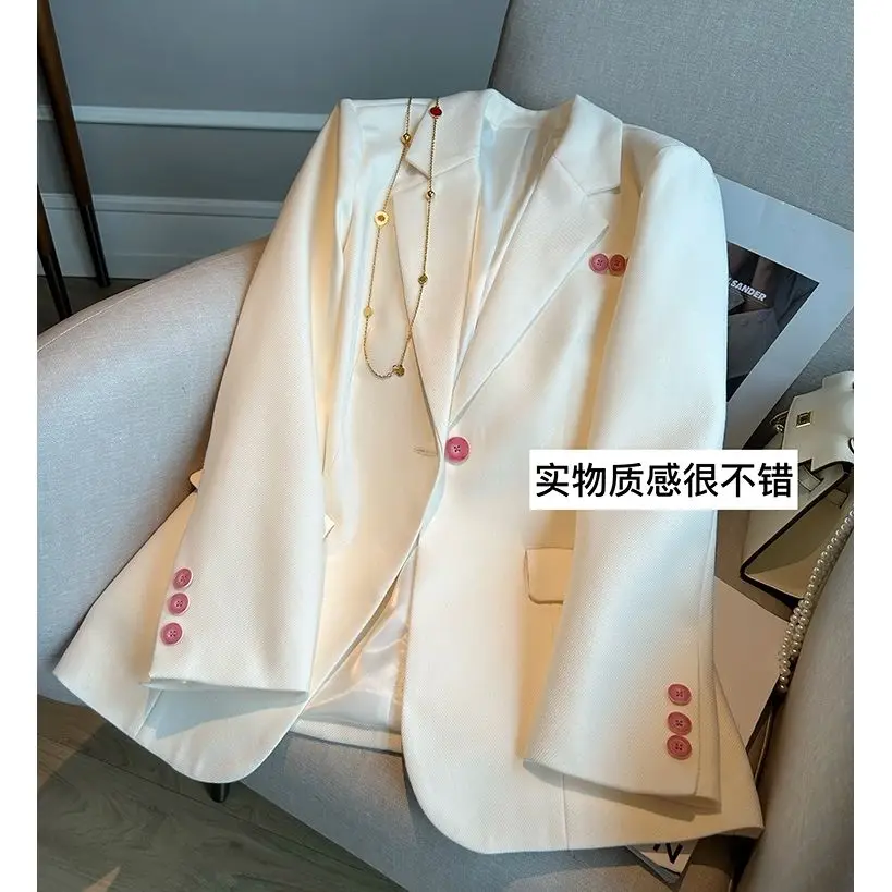 Pring 2023 New Style Temperament White Suit Coat Women\'s Fashion Casual Pink Button Casual Versatile Suit