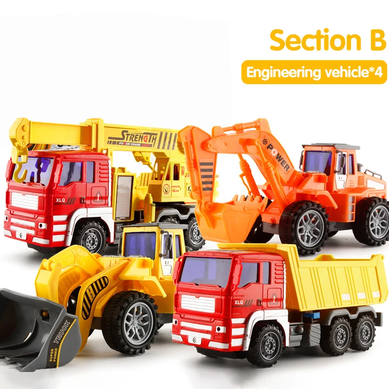 4PIECE Large Construction Engineering Trucks Set City Sanitation Garbage Truck Model Vehicle Car Education Toy for Children Gift