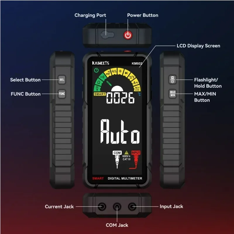 KM602 Rechargeable 6000 Counts Auto Range Digital Professional Multimeter Easy To Read   Operate