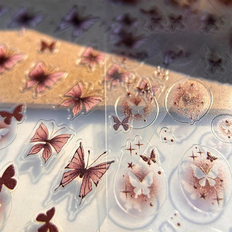 

Полупрозрачные полые фиолетовые наклейки для ногтей Maillard с бабочкой, 3D рельефные звезды, полые водонепроницаемые украшения для ногтей «сделай сам»
