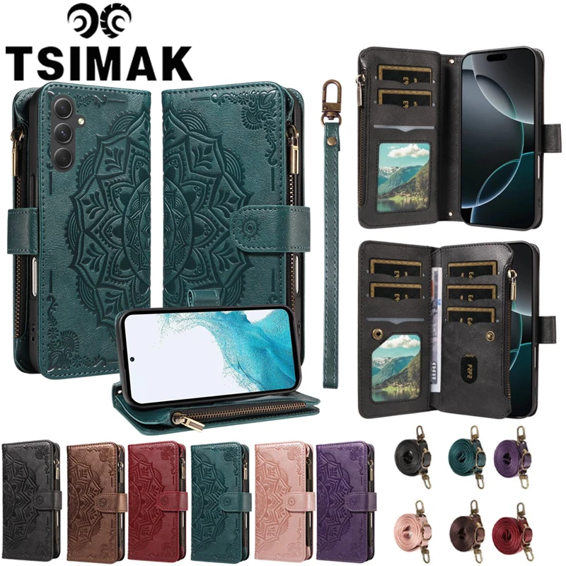 Leather Phone Case For Samsung Galaxy A14 A24 A34 A54 A13 A23 A33 A53 A73 A 54 5G Magnetic Zipper 9 Card Flip Wallet Cover Bag