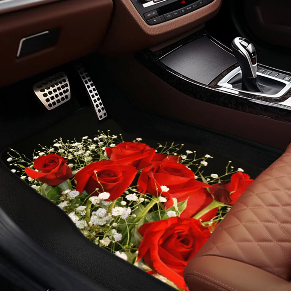 

1 шт./2 шт./4 шт. автомобильный напольный коврик с рисунком букета роз, универсальный автомобильный коврик для переднего и заднего сиденья, утолщающийся в машине, можно стирать в машине, напольный ма