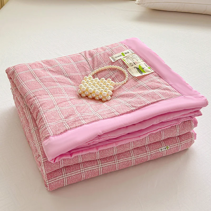 Pink Quilt Spring Summer Cooling Blanket Soft Comfortable Washed Cotton Bed Bedspread Double Quilts Thin Wadding Blankets