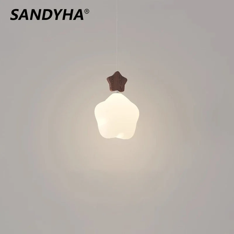 

SANDYHA Modern Cream Pendant Light Creative Moon Star Hanging Light Home Decor Children Room Bedroom Bedside Ceiling Chandelier
