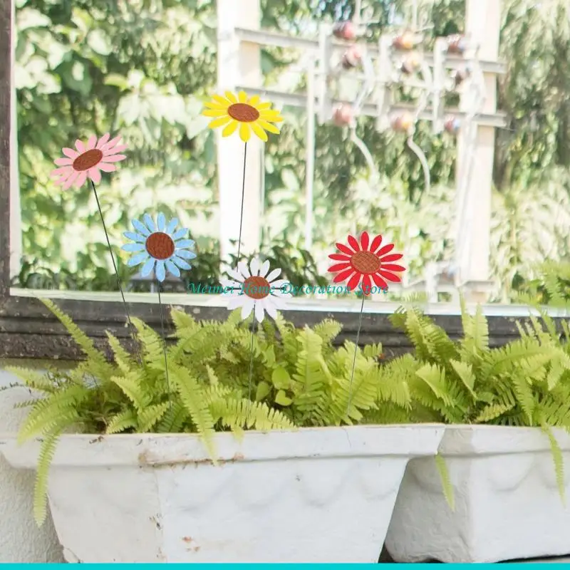 

H7BF 5 шт. винтажные металлические подсолнухи садовые колья для двора, лужайки, патио, украшения, водонепроницаемые цветочные и
