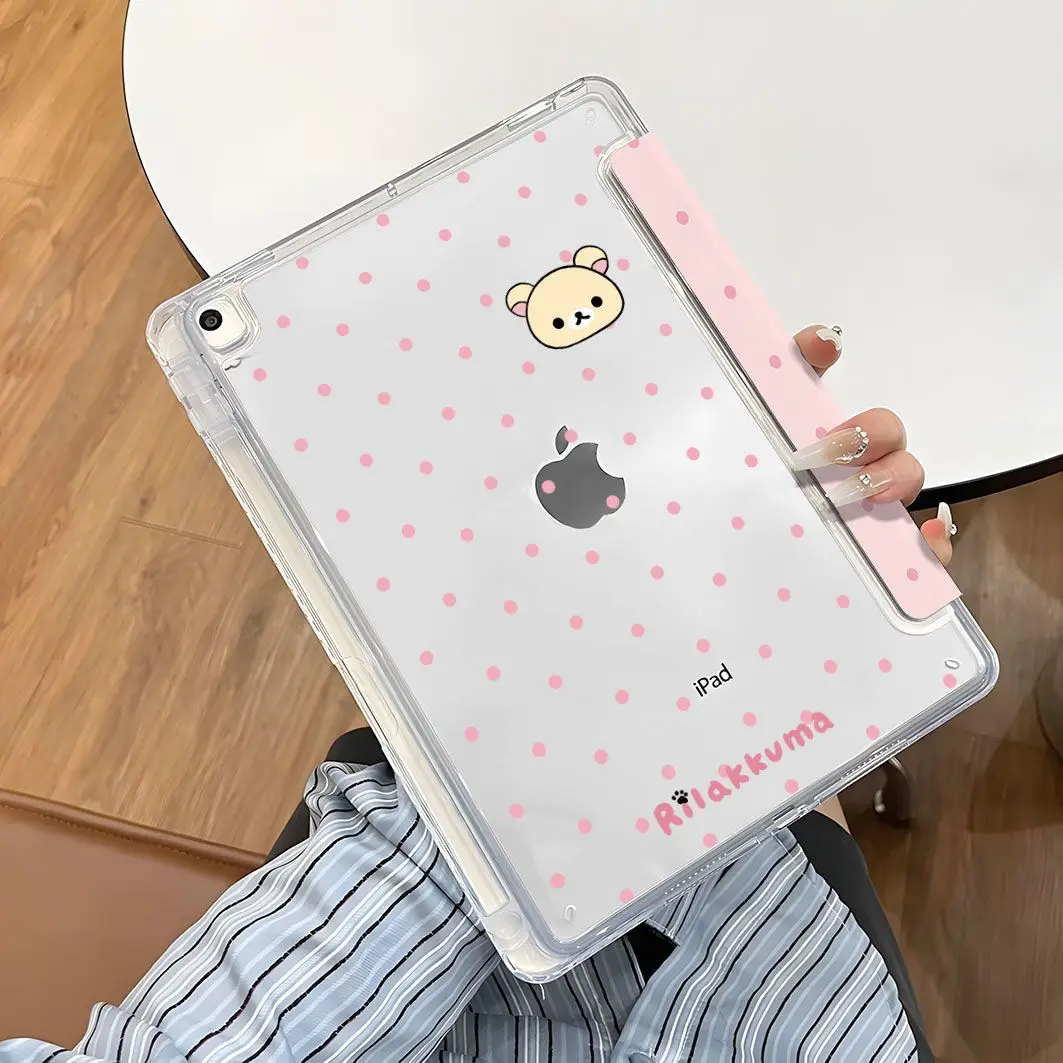 Simple Y2K Pink Polka Dot Case For iPad Air 11 10th 11th A16 9th Cover iPad Pro11 4 5 10.9in 12.9 M2 M3 M4 Mini 7 Pencil Holder