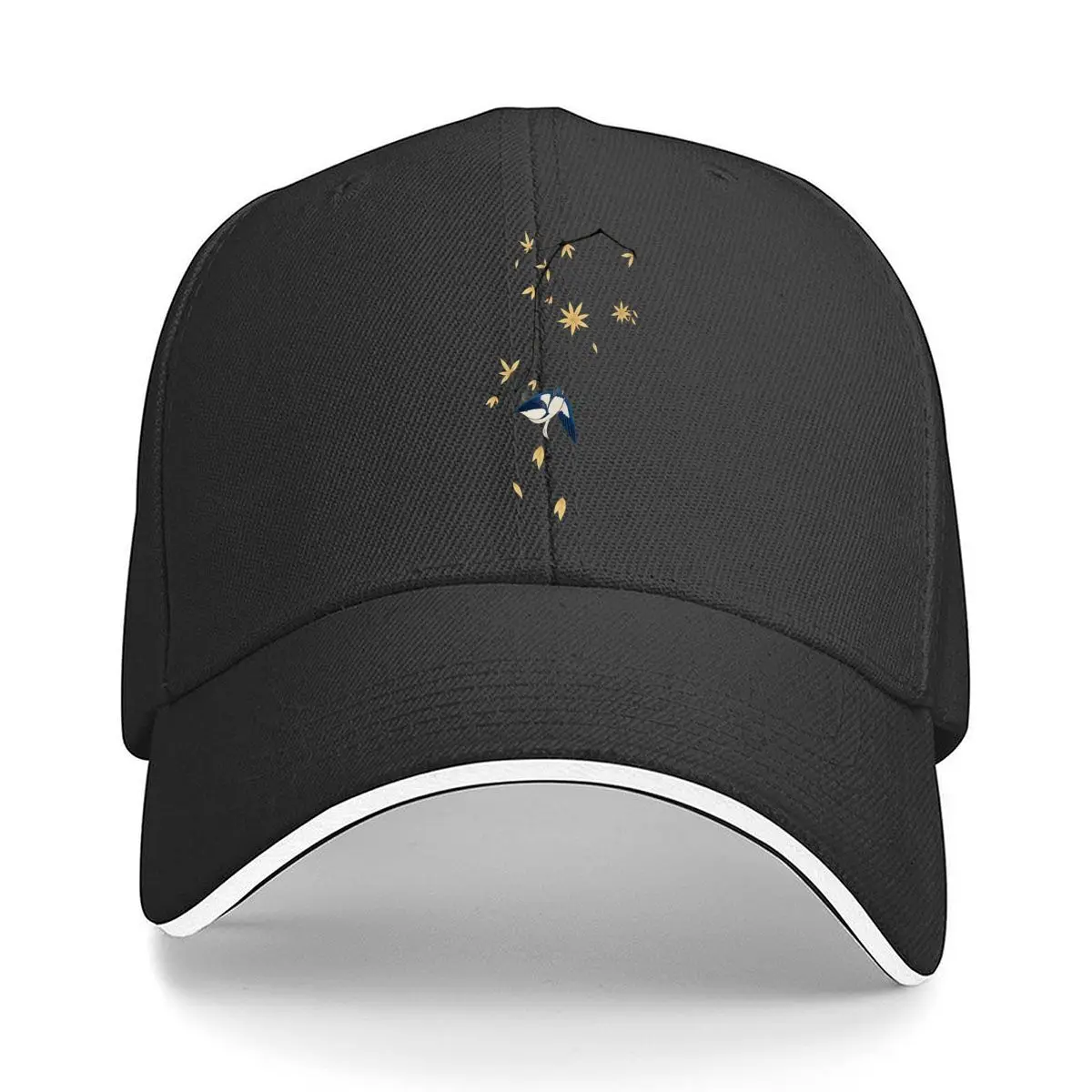Blue Bird Hanging Golden Leaves Branch Illustration Hip Hop hat Fashion Outdoor Sports Sandwich Baseball Cap