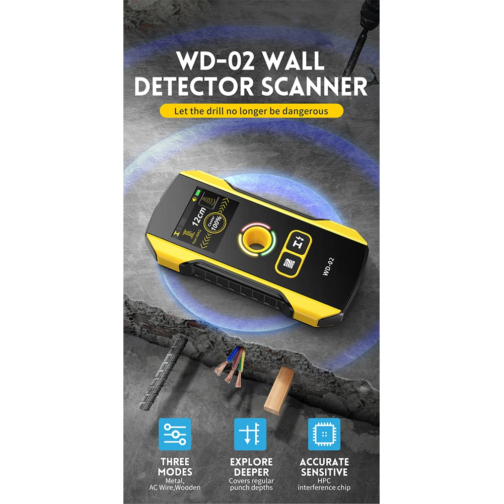 

High Quality WD02 Metal Detector Wall Scanner for Reliable Detection of For AC Live Cable Wires and Wood Studs