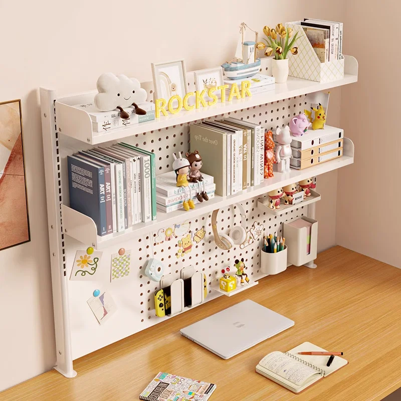 Desk Setup Productivity - ชั้นวางของตั้งโต๊ะปรับระดับได้พร้อมชั้นวางหนังสือแบบ Pegboard สำหรับจัดระเบียบโต๊ะทำงาน ชั้นวางแบบหนีบสำหรับโต๊ะเรียน สำหรับสำนักงาน ห้องนอน