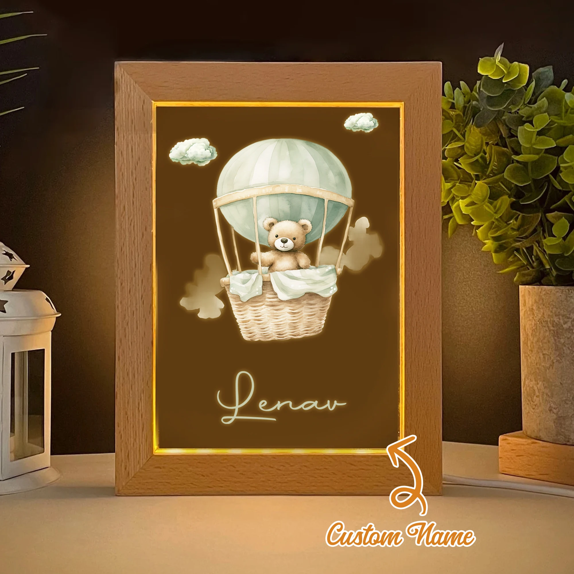

Bear In A Hot Air Balloon LED Night View Photo Frame Custom Gift Family Living Room Bedroom Dining Room Home Decoration