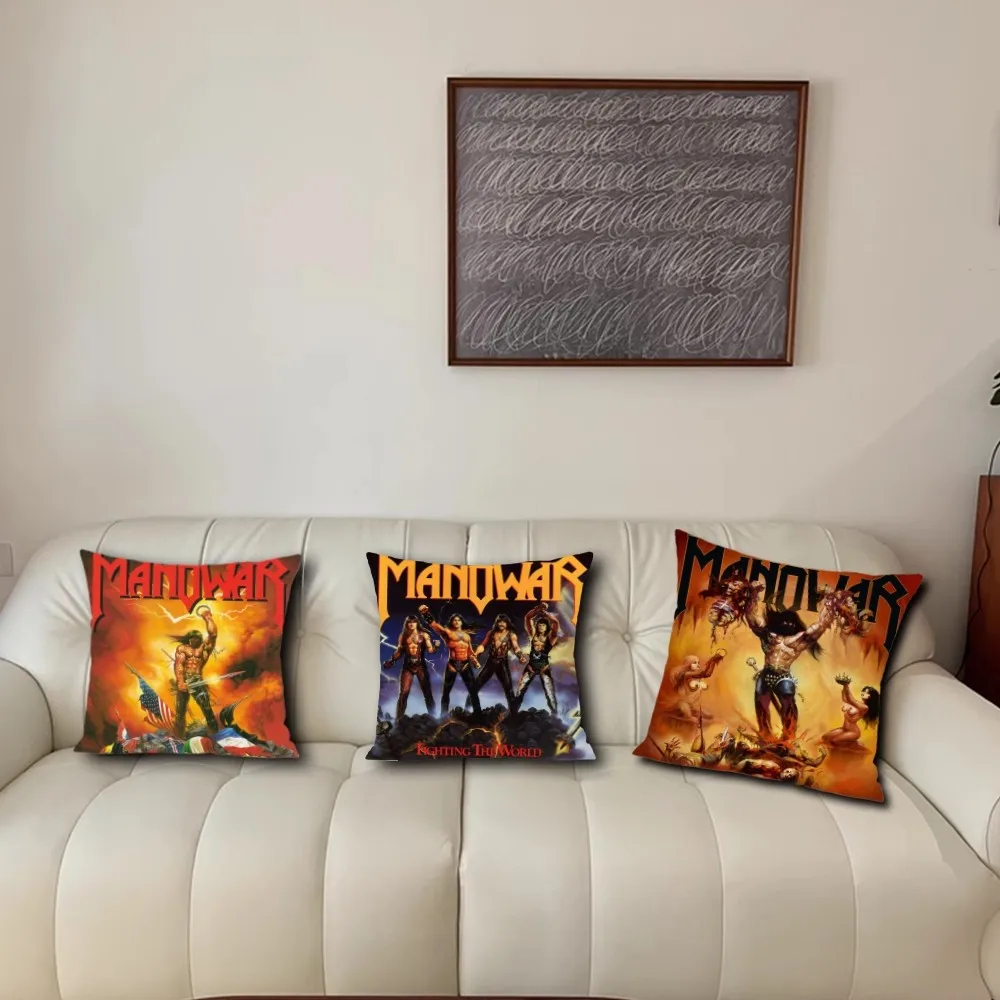 American Metal Band  Pillow Case For Sofa Bedroom Living Room Office Bedside Manowars Table Backrest Cushion Printing Square