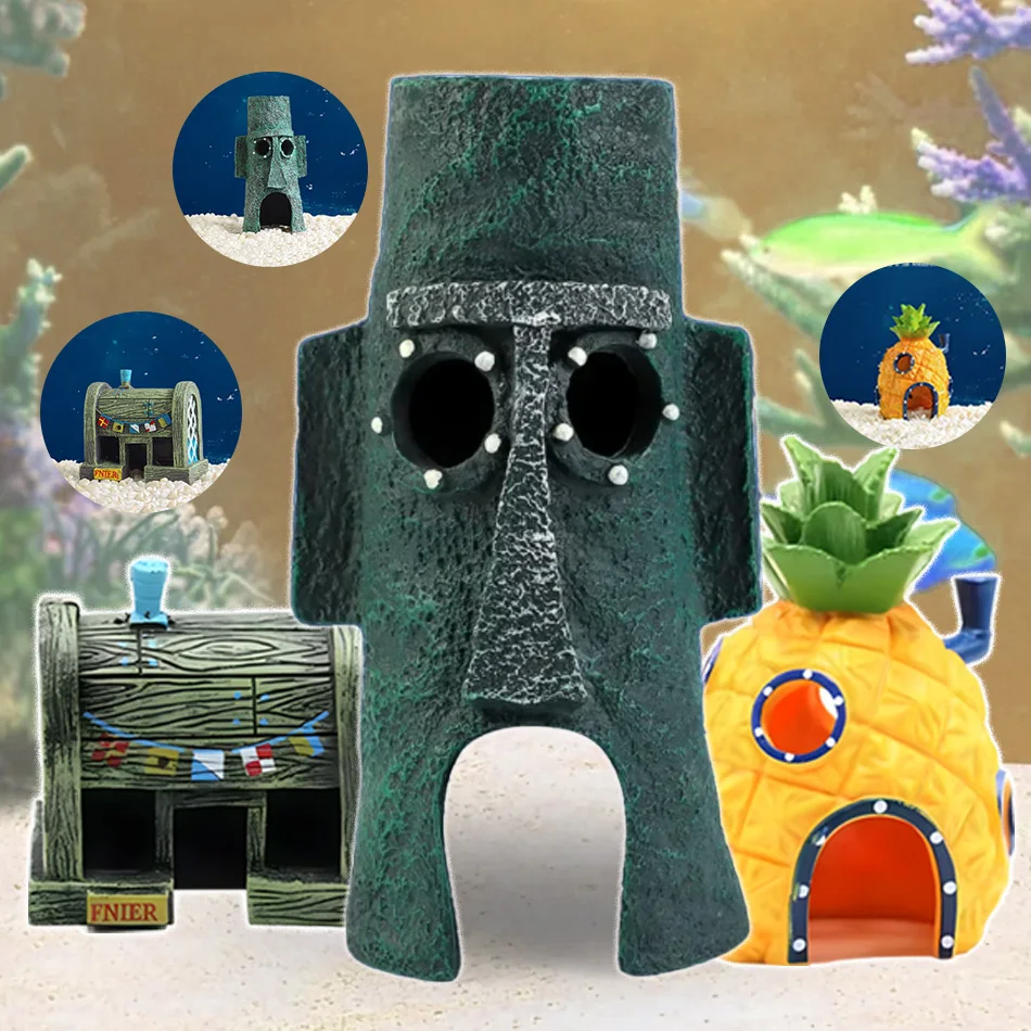 Bonita decoración de resina para acuario, castillo, piña, comedor, casa Dodge, acuario, pequeño adorno, accesorios para pecera,