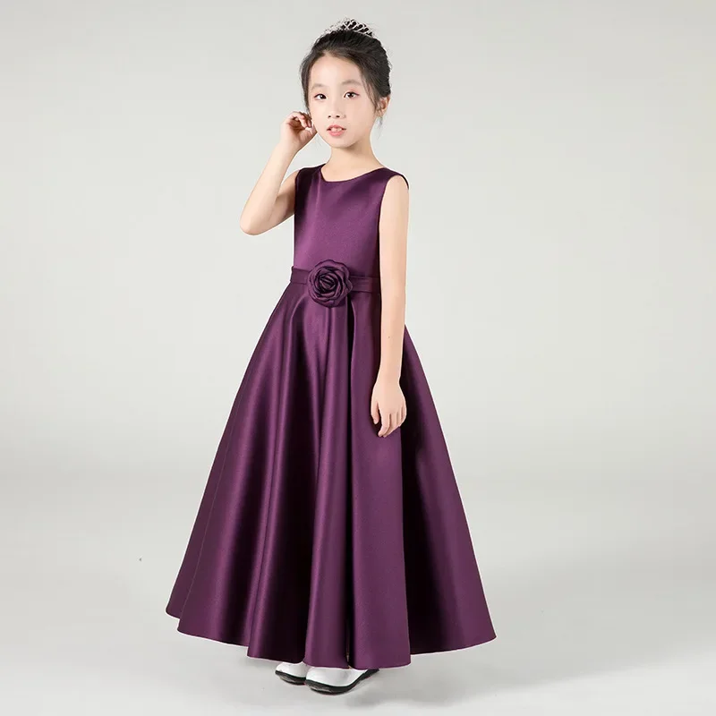 Long Purple Black Flower Girl Dresses for Prom Girls Birthday Party bridesmaid Clothes kids Costume Evening Gown one-piece dress