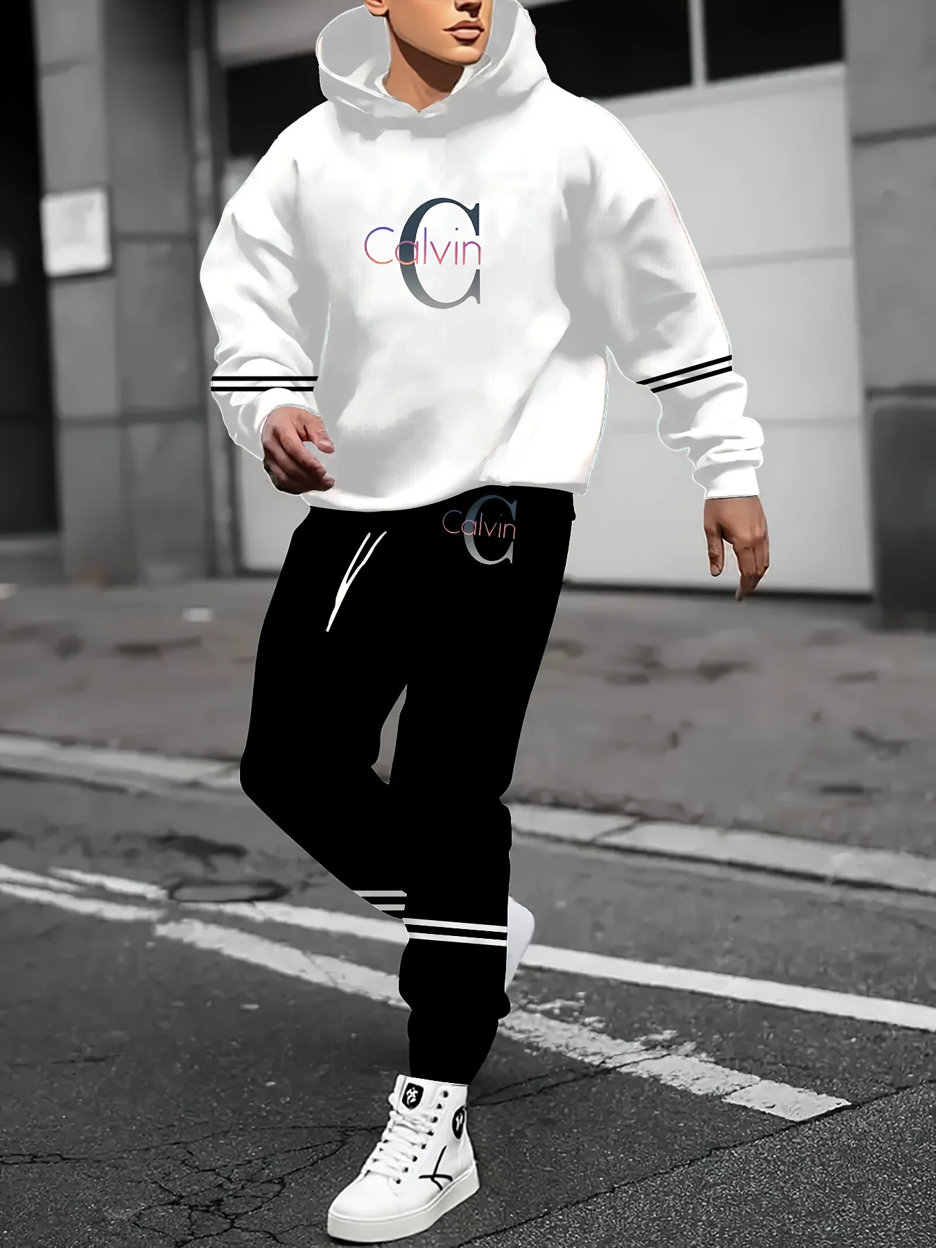 

2025/26 Autumn Winter Fashion Men's Clothing 3D Print Y2K Hoodie Keep Warm Outdoor Pant Men's Clothing Tracksuit two-piece Set