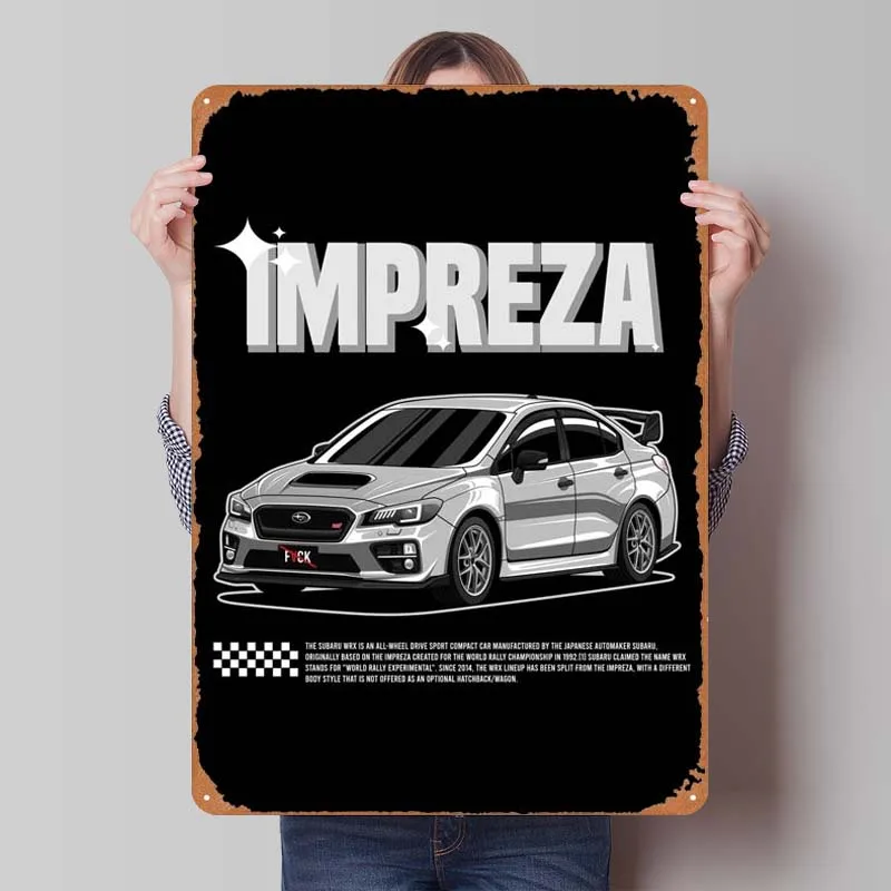 Subaru WRX STI Impreza 10 Tin Sign Car Poster Coffee Corner Decoration Vintage Metal Sign Plaque for Wall Art Decoration Retro