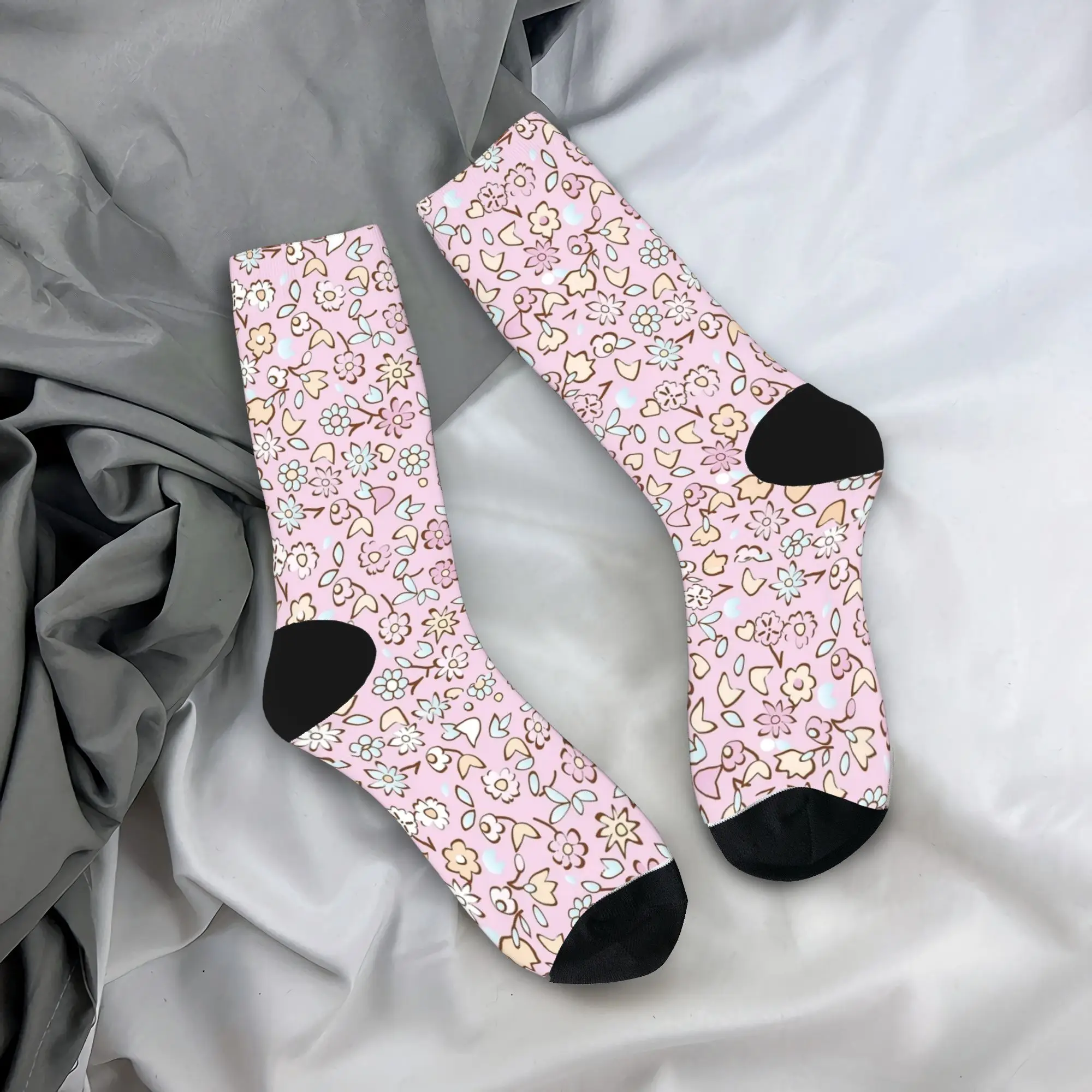 Simple Flowers Pattern Stockings  Fashion Socks Adults Men Breathable Socks Spring Running Printed Anti-Slip Socks Gift Idea