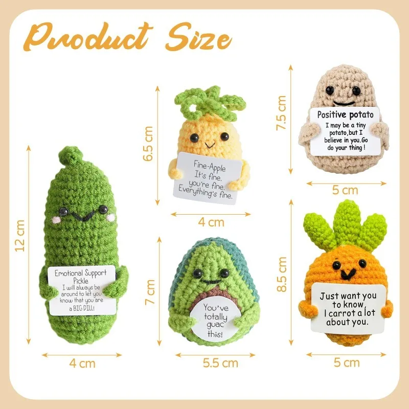 5pcs Kawaii Crochet Dolls Emotional Support Pickle Cucumber Potato Encouragement Support Vegetables and Fruits Knitted Dolls