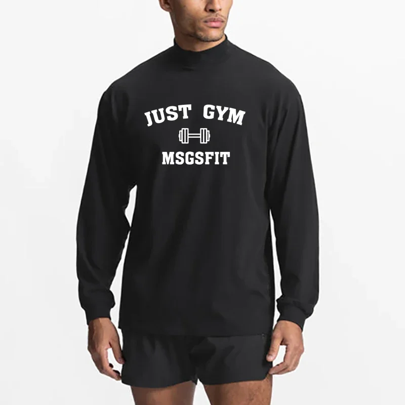 New Mens Cool Clothing Workout Fashion Casual T Shirt Fitness Sporting Running High-collar  Long Sleeve Tshirt