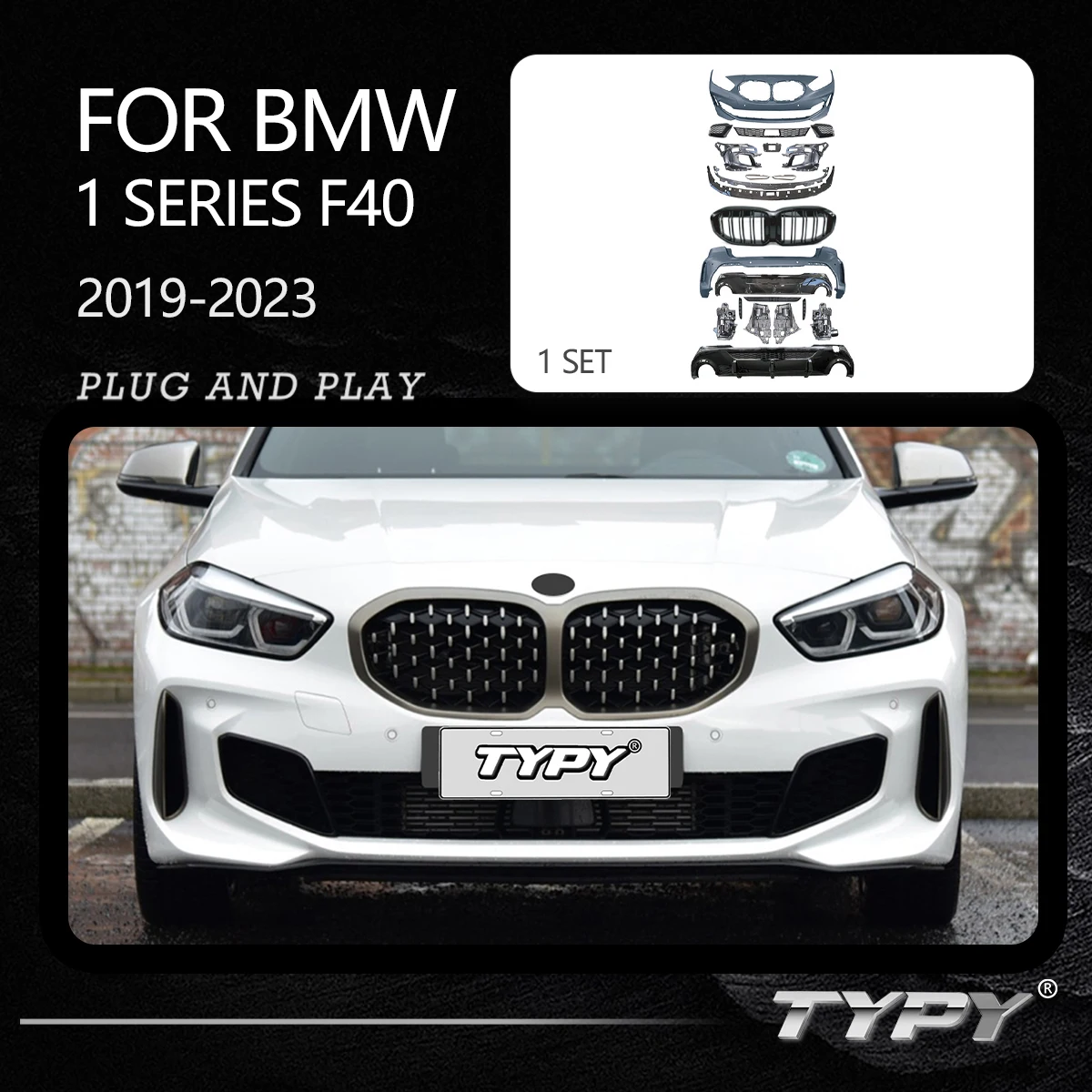 

Автомобильный Стайлинг TYPY для BMW 1 серии F40, комплекты кузова 2019-2023, передний бампер, автомобильные комплекты, гриль, аэродинамическая сборка, автомобильные аксессуары