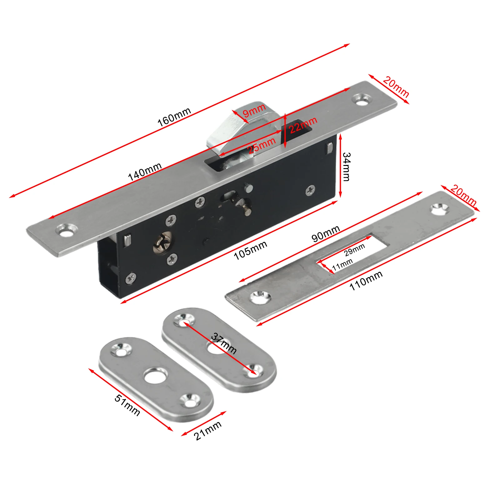 Narrow Stile Sliding Door Lock Anti-Theft Sliding Door Lock Aluminum Alloy, Iron Comprehensive Anti-Theft Security