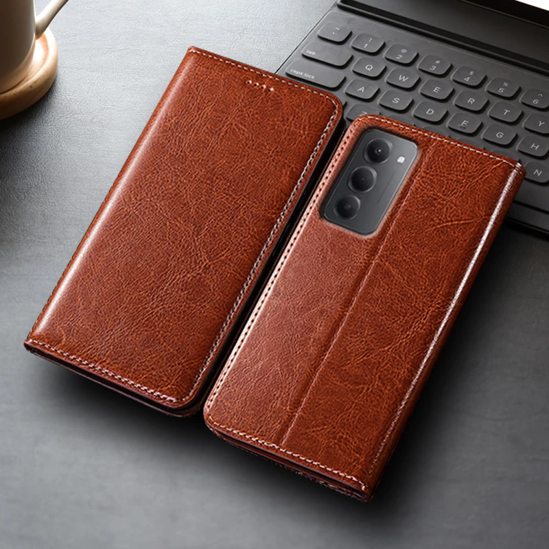

Crazy Horse Genuine Leather Flip Case For Redmi Note 12 12S 13 14 14S 15 Pro Plus Turbo 4G 5G Cover Card Cases Scratch Proof
